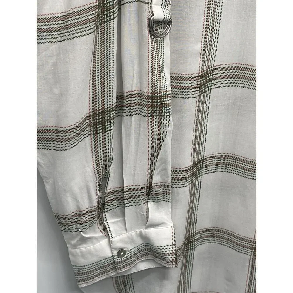 Jane + Delancey Women’s Button Front Top White Plaid Green Classic Neutral Sz 2x - Picture 4 of 8